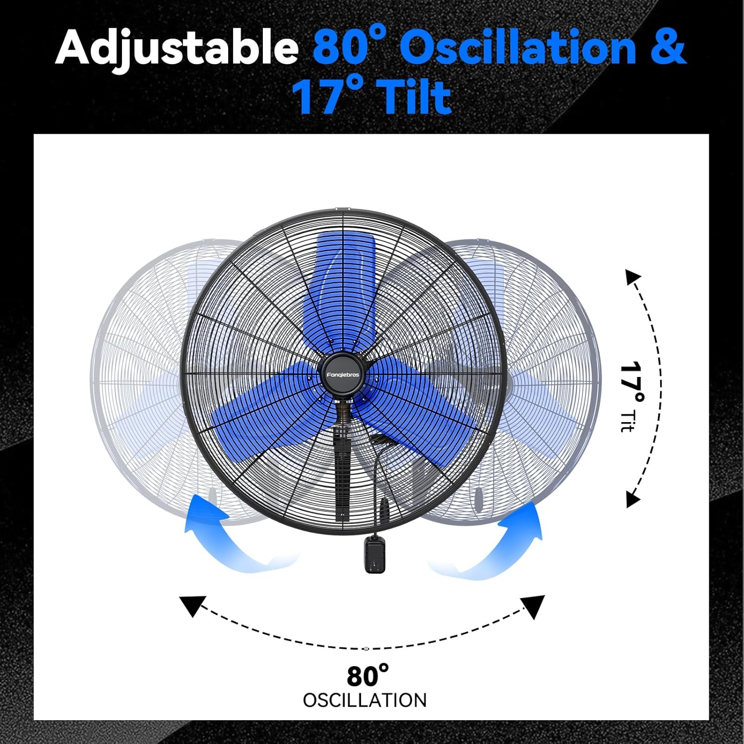 Pro 9500 CFM 24" Outdoor IP44 Waterproof Wall Mount Fan, 3-Speed Oscillating Metal Fans with Enclosure Motor, Heavy Duty Wall Fan for Patio, Warehouse, Garage, and Jobsite