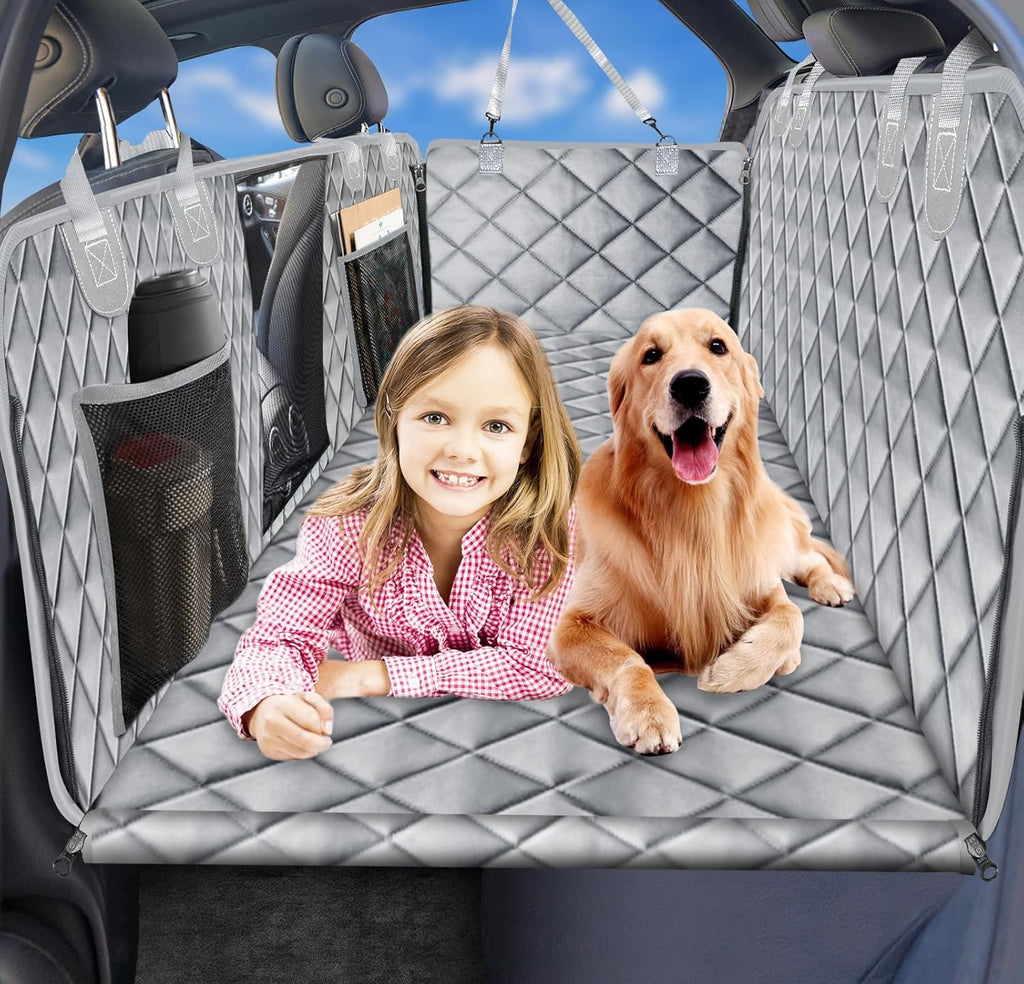 URPOWER Back Seat Extender for Dogs - Hard Bottom Dog Car Seat Cover Holds 400 lbs, Waterproof Dog Hammock Dogs Bed for Cars, SUVs & Small Trucks, Pet Backseat Protector with Mesh Window & Large Space