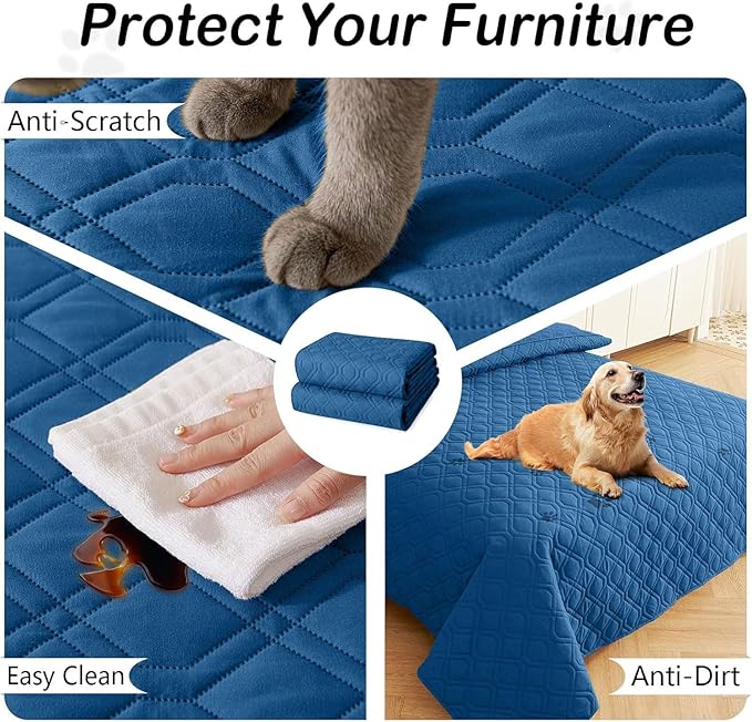 hyha Waterproof Dog Bed Blanket, Soft Pet Blankets, Waterproof Couch Cover for Dogs, Reversible Sofa Covers Washable for Furniture (40x80 Inch, Navy Blue/Blue)