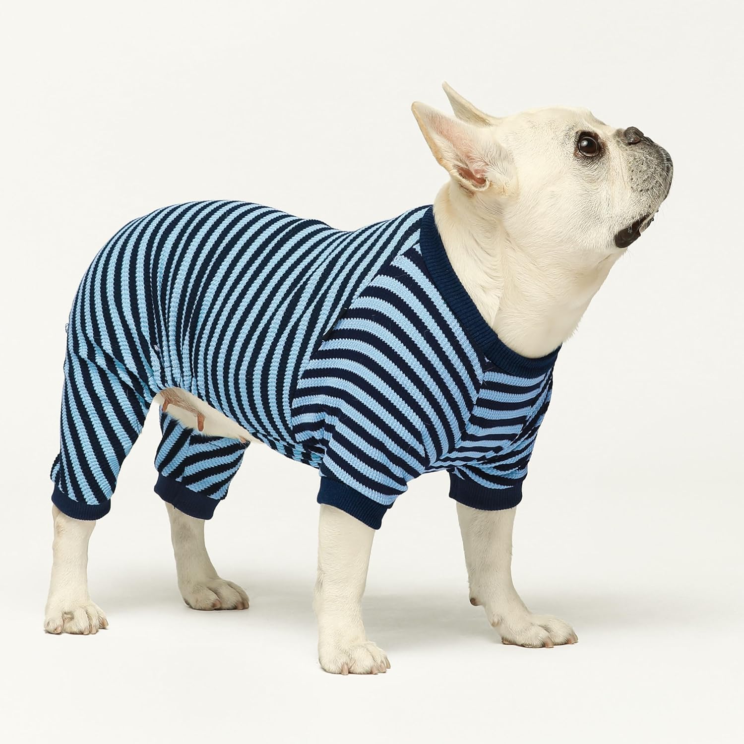 Fitwarm Blue and White Striped Dog Pajamas, Waffle Dog Clothes for Small Dogs Girl Boy, Puppy Onesie with Feet, Pet Cat Outfit, XS