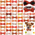 Hillban 50 Pcs Fall Thanksgiving Dog Collar Bow Ties Maple Leaves Dogs Collar Accessories Bow Ties Attachment with Elastic Bands Detachable Charms for Pet Costume Photo Props Accessories Pet Shops
