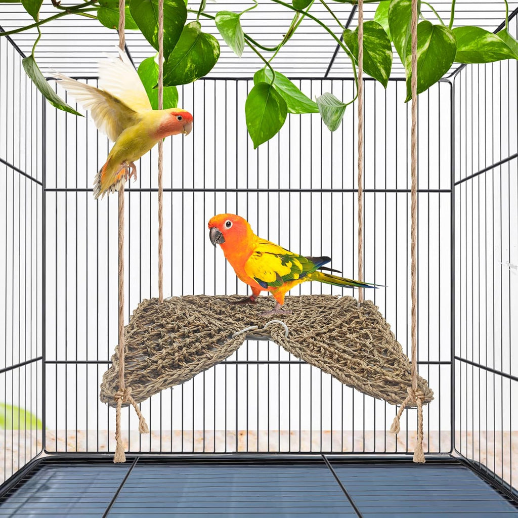 BNOSDM Bird Seagrass Mat, 3 PCS 7.1 x 7.1 Inches Parrot Natural Seagrass Woven Bird Net Hammock Mats Chew Toys Bird Hideout Cage Accessories for Lovebird Cockatiel Conure Budgie Hamster Rats