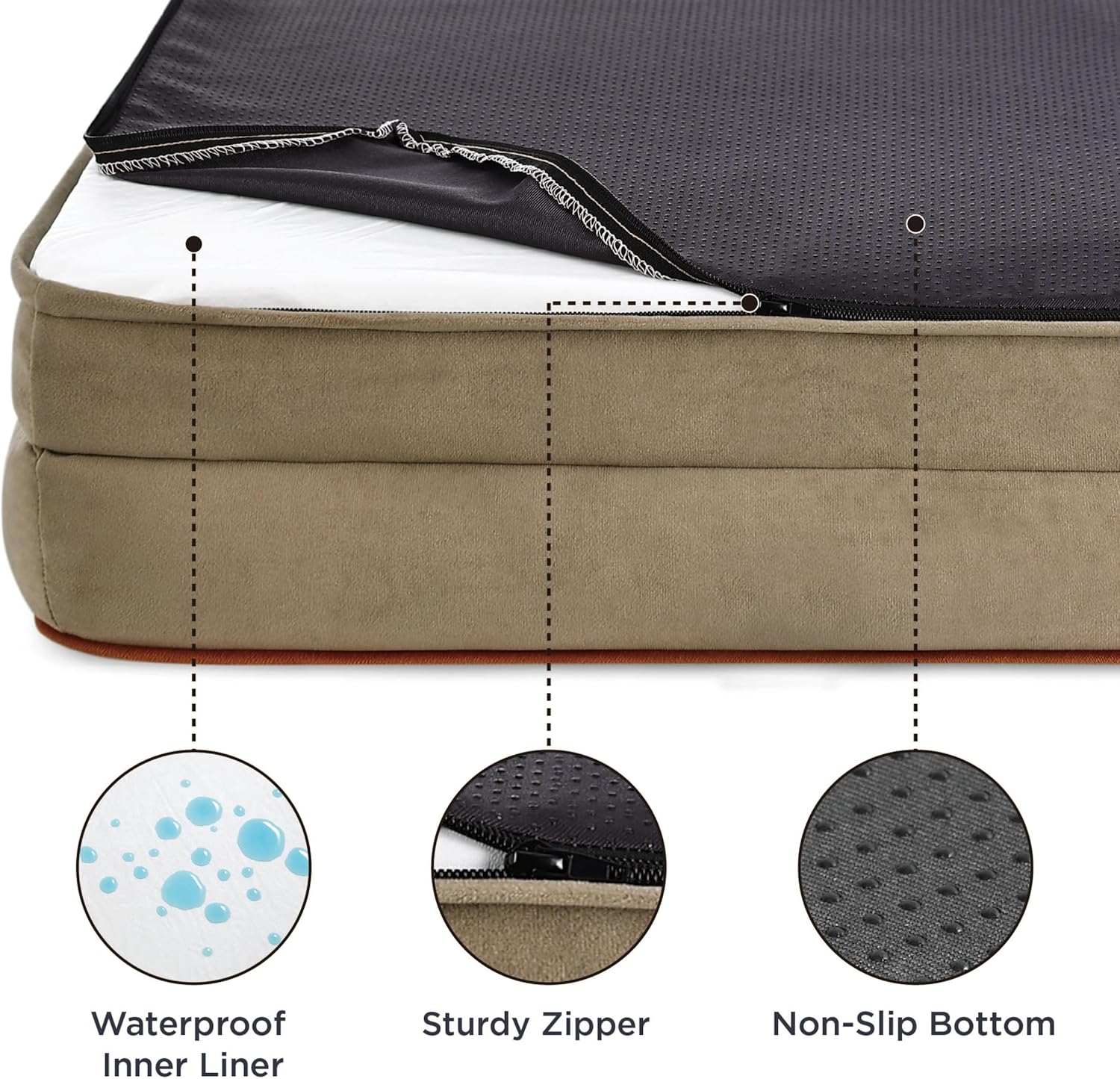 Bedsure XXL Orthopedic Dog Bed for Extra Large Dogs - Washable Giant Dog Cat Bed Waterproof, Comfort Dogs Couch Sofa with Washable Removable Cover, Pet Bed with Nonskid Bottom, Hazel, 52"