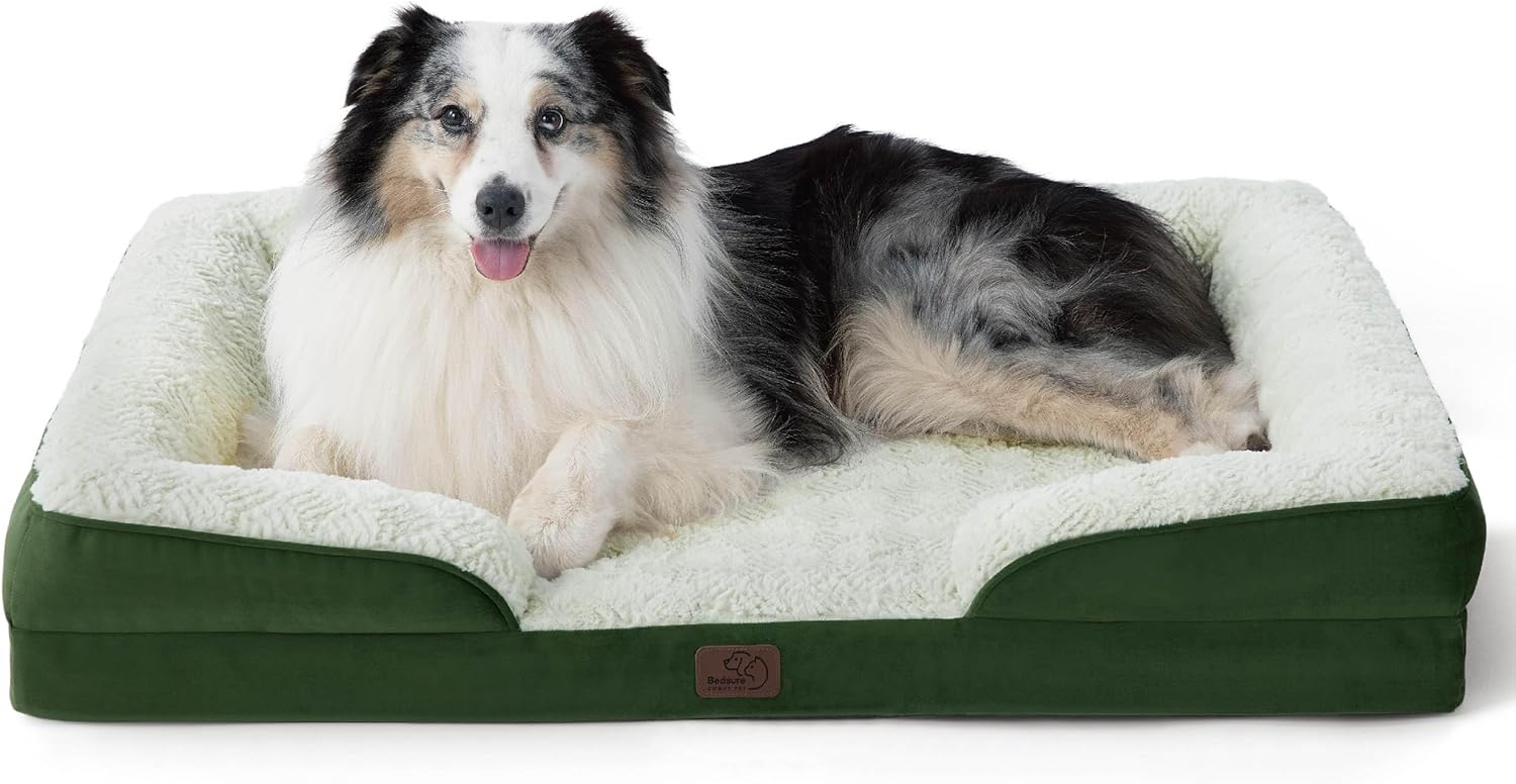 Bedsure XL Orthopedic Dog Bed for Extra Large Dogs - Washable XLarge Dog Cat Bed Waterproof, Comfort Dogs Couch Sofa with Washable Removable Cover, Pet Bed with Nonskid Bottom, Plush-Green, 42"