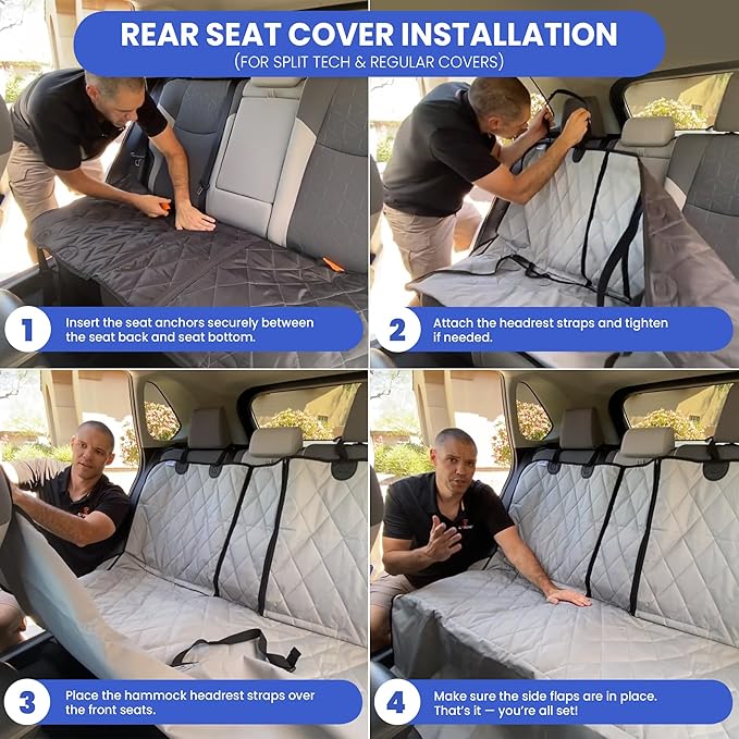 4Knines Dog Backseat Cover with Hammock for Cars, SUVs, and Trucks – Waterproof Layers, Nonslip Seat Protector, Durable Nylon Clips, K9 Shield with Heavy Duty Thread, (Regular, Tan)