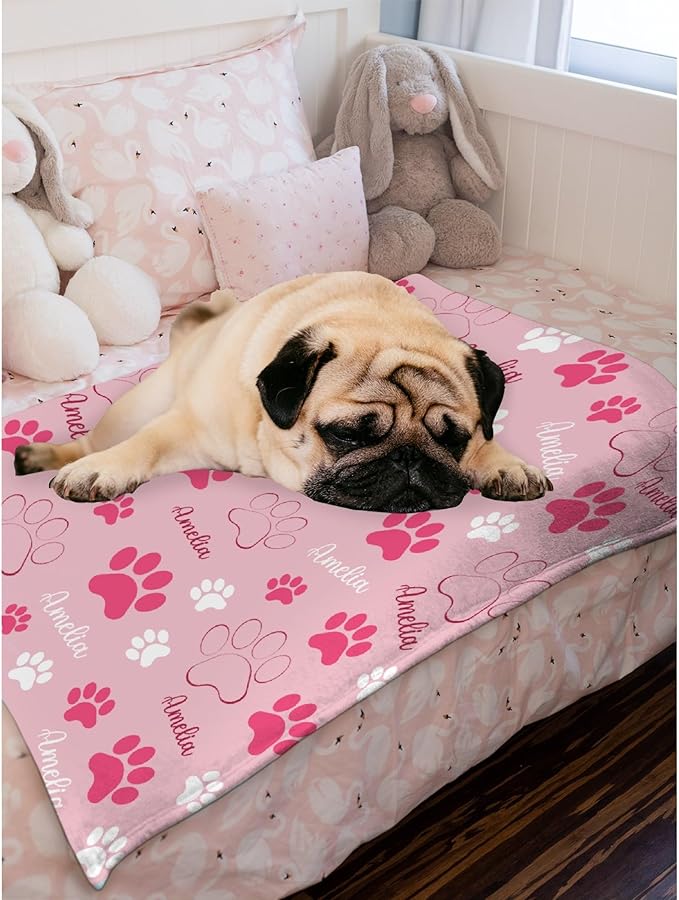 Personalized Dog Blankets - Custom Paw Print Pet Throw - Puppy Fluffy Blankets 120"x90" for Family