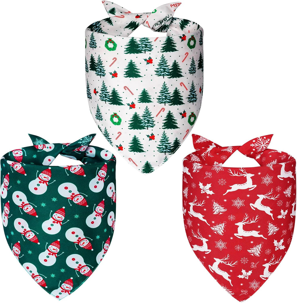 Christmas Dog Bandanas Large 3PCS, 6 Pattern Holiday Scarf for Boy and Girl, Triangle Reversible Bibs Breed for Puppy Pets