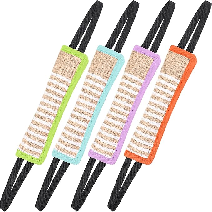 Kacctyen 4 Pcs Christmas Dog Tug Toys, Jute Pillow Pull Toy with 2 Strong Handles Tug of War Interactive Play Puppy Training Equipment for Medium to Large Dogs, 4 Colors(Pastel)