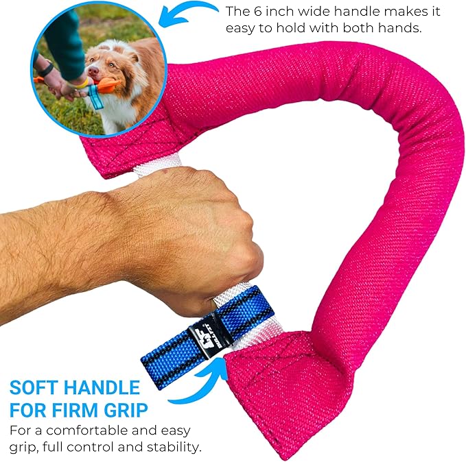 Bull Fit Horseshoe Dog Bite Tug Toy - Tug of War Dog Toy for 2 Dogs to Play - Made of Durable & Tear-Resistant French Linen - Safe, Wide & Comfortable Grip - Ideal for Medium to Large Breed Training