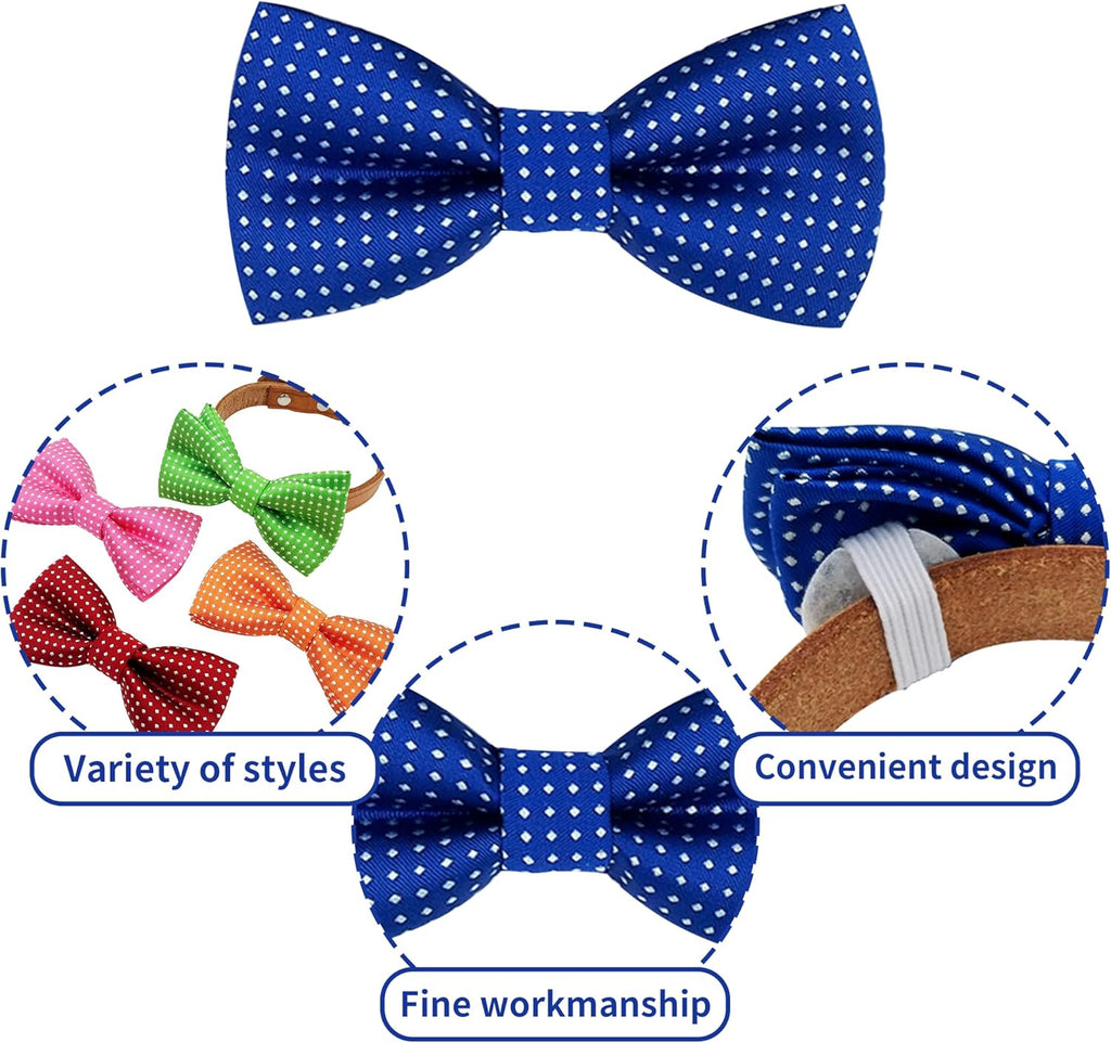 PET SHOW 8 Colors Dot Small Dogs Collar Embellishment Attachment Bow Ties Puppies Cats Collar Charms Accessories Slides Bowties for Birthday Wedding Parties Assorted Pack of 8