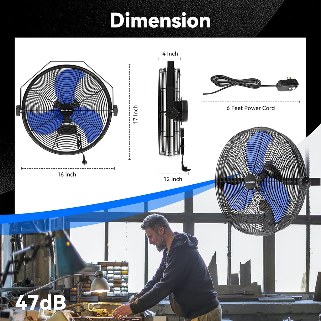 2600 CFM 14 inch Outdoor High Velocity Wall Mounted Fan, 3-Speed Metal Fans with IP44 Enclosure Motor, Industrial Grade Weatherproof Wall Fan for Patio, Greenhouse, Garage, and Gazebo