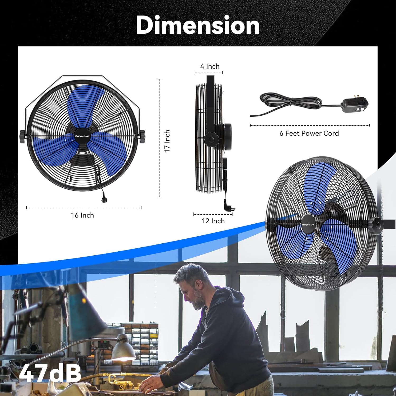 2600 CFM 14 inch Outdoor High Velocity Wall Mounted Fan, 3-Speed Metal Fans with IP44 Enclosure Motor, Industrial Grade Weatherproof Wall Fan for Patio, Greenhouse, Garage, and Gazebo