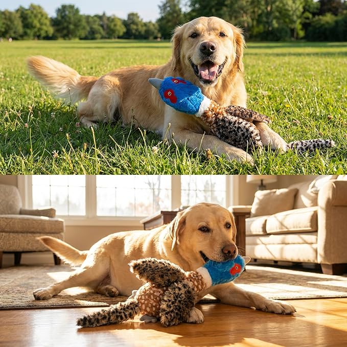 24” No Stuffing Duck Dog Toy – Large Durable Plush Bird with 2 Squeakers & Crinkle Sound, Tough Chew Toy for Medium & Large Dogs, Interactive Fetch & Tug Toy for Aggressive Chewers