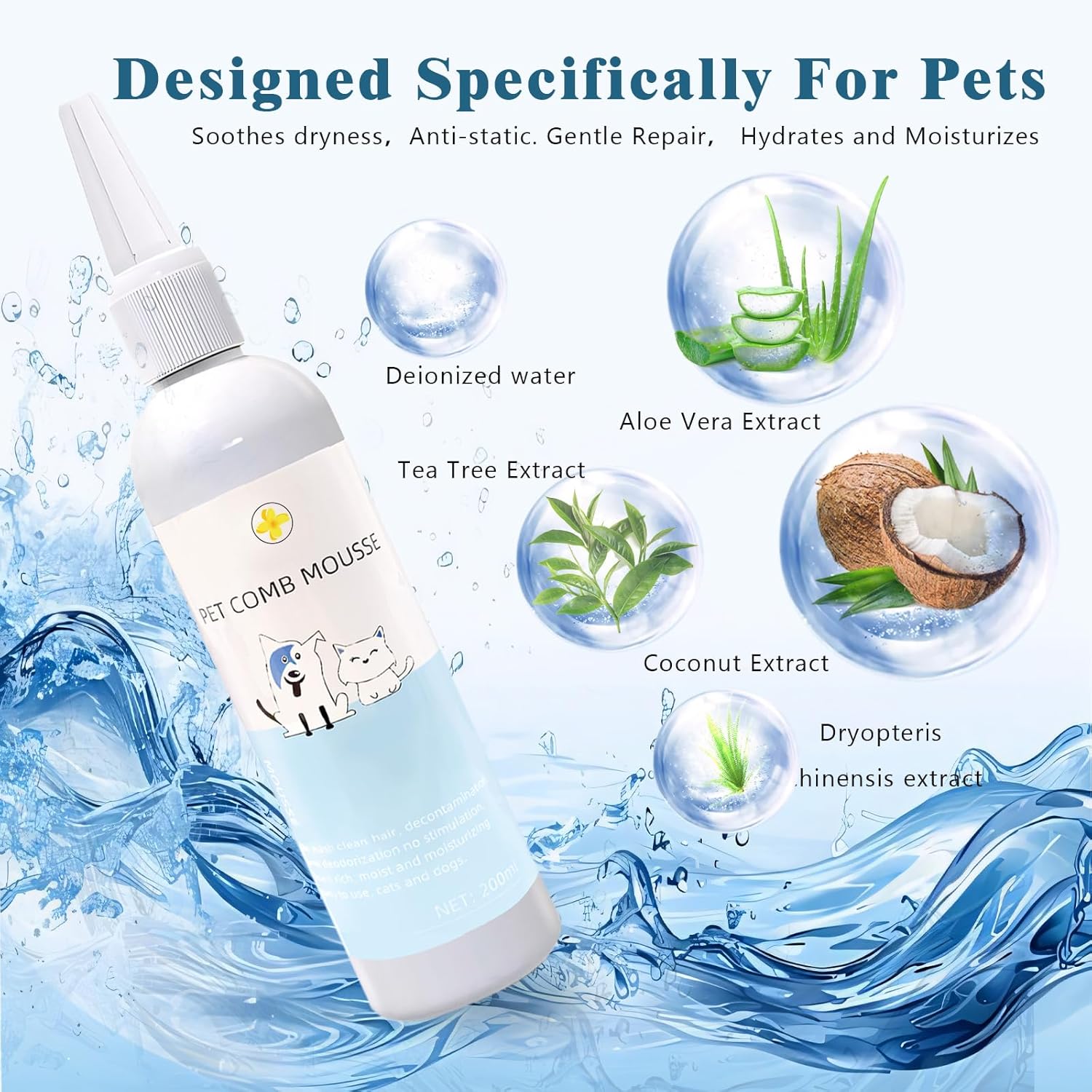Pet Steam Brush Spray Refill for Dogs & Cats – Concentrated Waterless Shampoo, 3-in-1 Grooming Spray Comb Mist, 1*Shampoo(Steam Brush not Included)