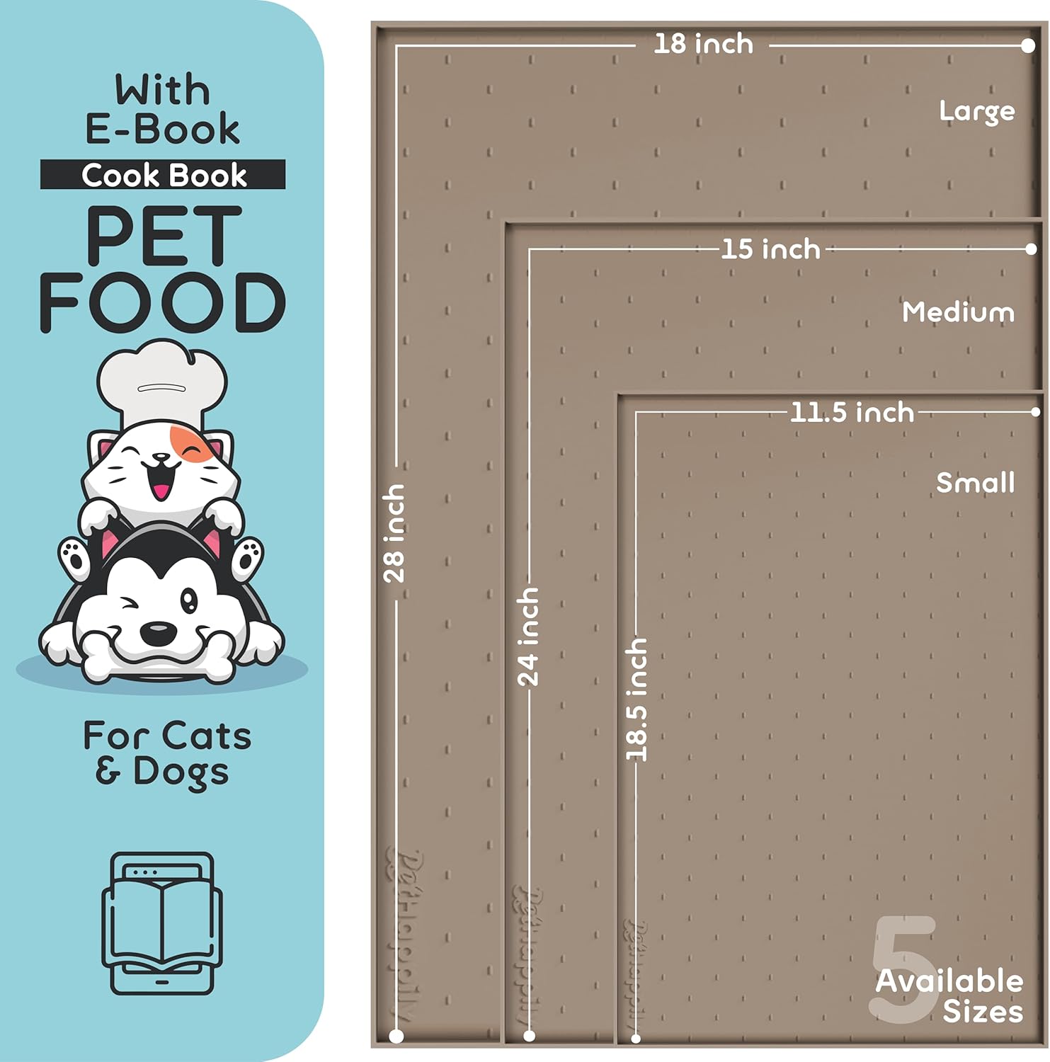 Dog Food Mat - 28x18 Raised Edges Dogs Mat for Food and Water Prevent Spill, Waterproof Cat Food Mats Protect Floors, Easy Clean Dog Bowl Mats for Food and Water, Silicone Pet Feeding Placemats