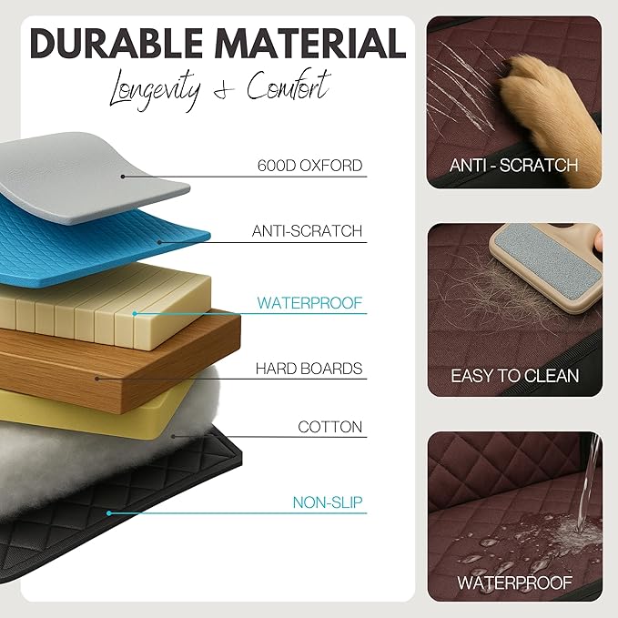 – Back Seat Pet Cover for Dogs, Premium Dog Hammock for Car with Hard Bottom | Universal Car Seat Protector, Waterproof & Washable | Dog Car Seat Cover for Large (Brown)