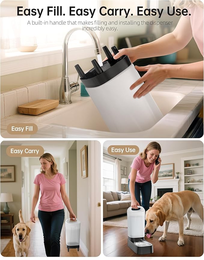 Automatic Dog Water Bowl Dispenser - 2.4 Gal Large Gravity Auto Pet Water Feeder Fountain Waterer with Stainless Steel Bowl & Easy Carry Handle for Large Dog Cat Multi Pet Use, BPA Free, No Leakage