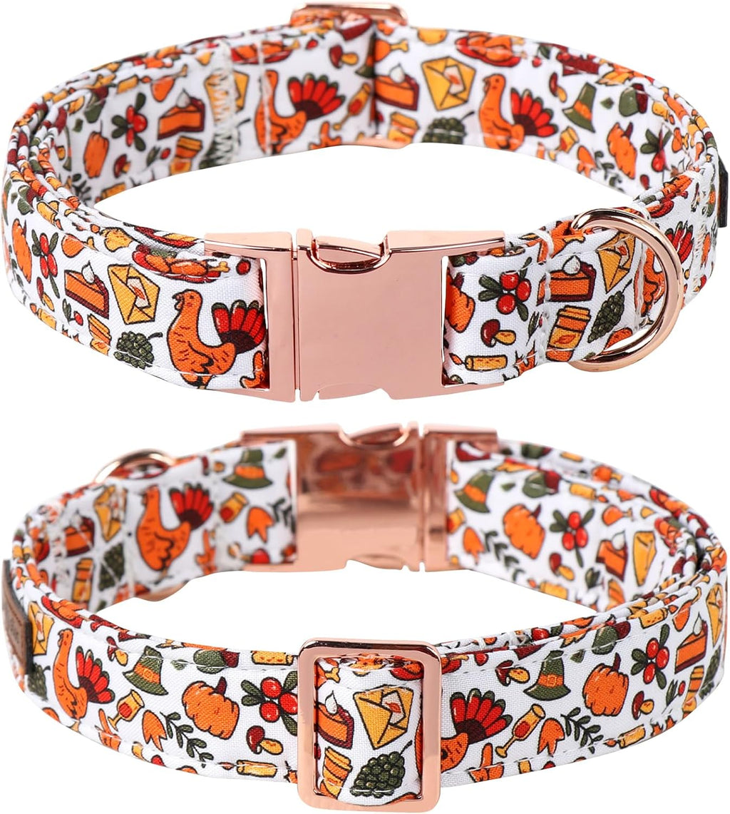 Lionet Paws Thanksgiving Dog Collar, Cute Fall Dog Collar for Medium Dogs, Adjustable Cotton Pet Collars for Small Medium Dogs
