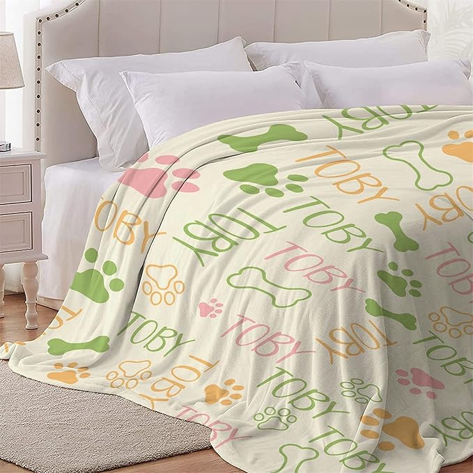 Personalized Dog Dog Blanket - Custom Dog Blanket with Pets Name Cute Paw Print Pet Throw - Puppy Fluffy Blanket S 50"x40" for Medium Dog