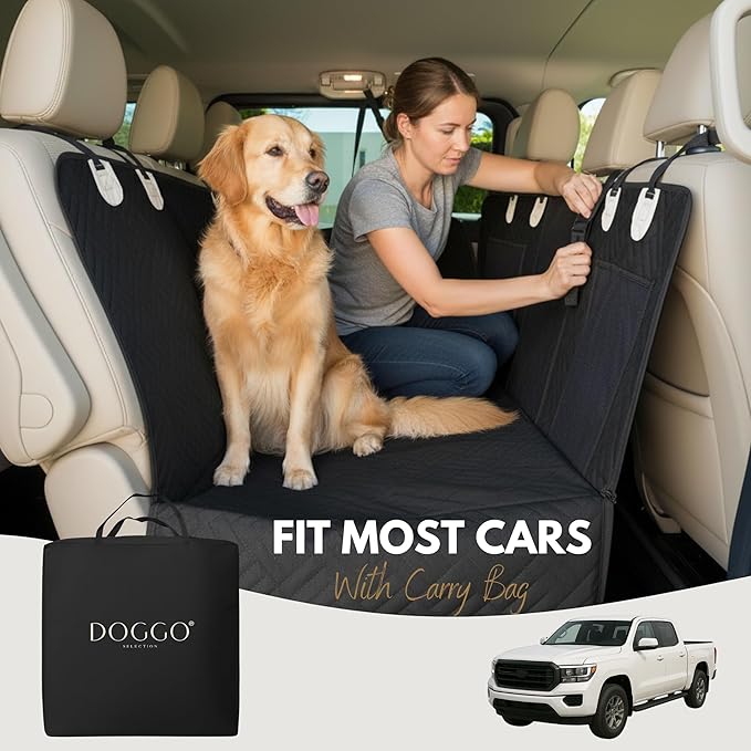 – Back Seat Pet Cover for Dogs, Premium Dog Hammock for Car with Hard Bottom | XL, Waterproof & Washable | Dog Car Seat Cover for Large | Fits Large SUV, Trucks (Black)