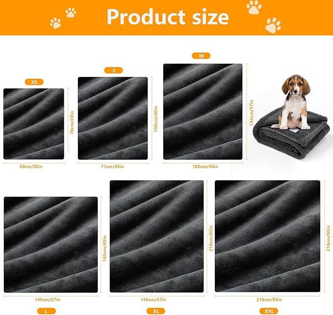 Waterproof Dog Blanket Reversible Pet Bed Cover Puppy Blankets Leakproof Sofa Couch Cover Cat Pet Blanket for Warm Fluffy Washable Grey Mat-M