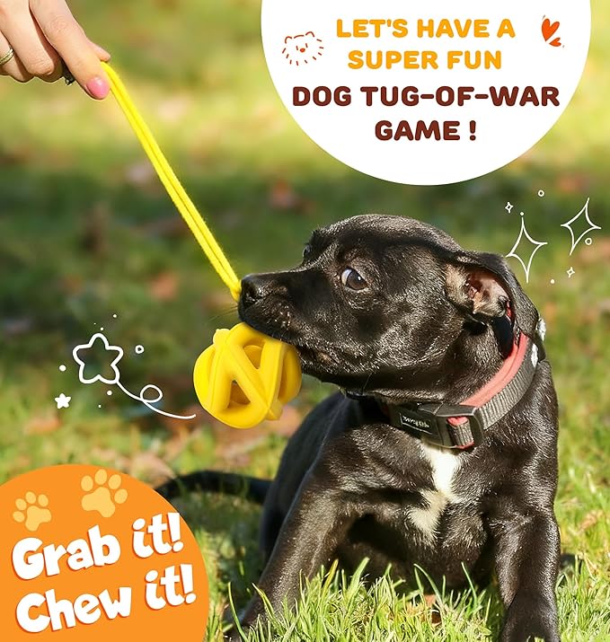 Interactive Dog Toys for Aggressive Chewers-Natural Rubber Chew Toys to Keep Them Busy, Safe for Most Breeds,Dog Chew Toy for Anxiety Relief, Fetch Training, Hand/Machine Washable,Lemon