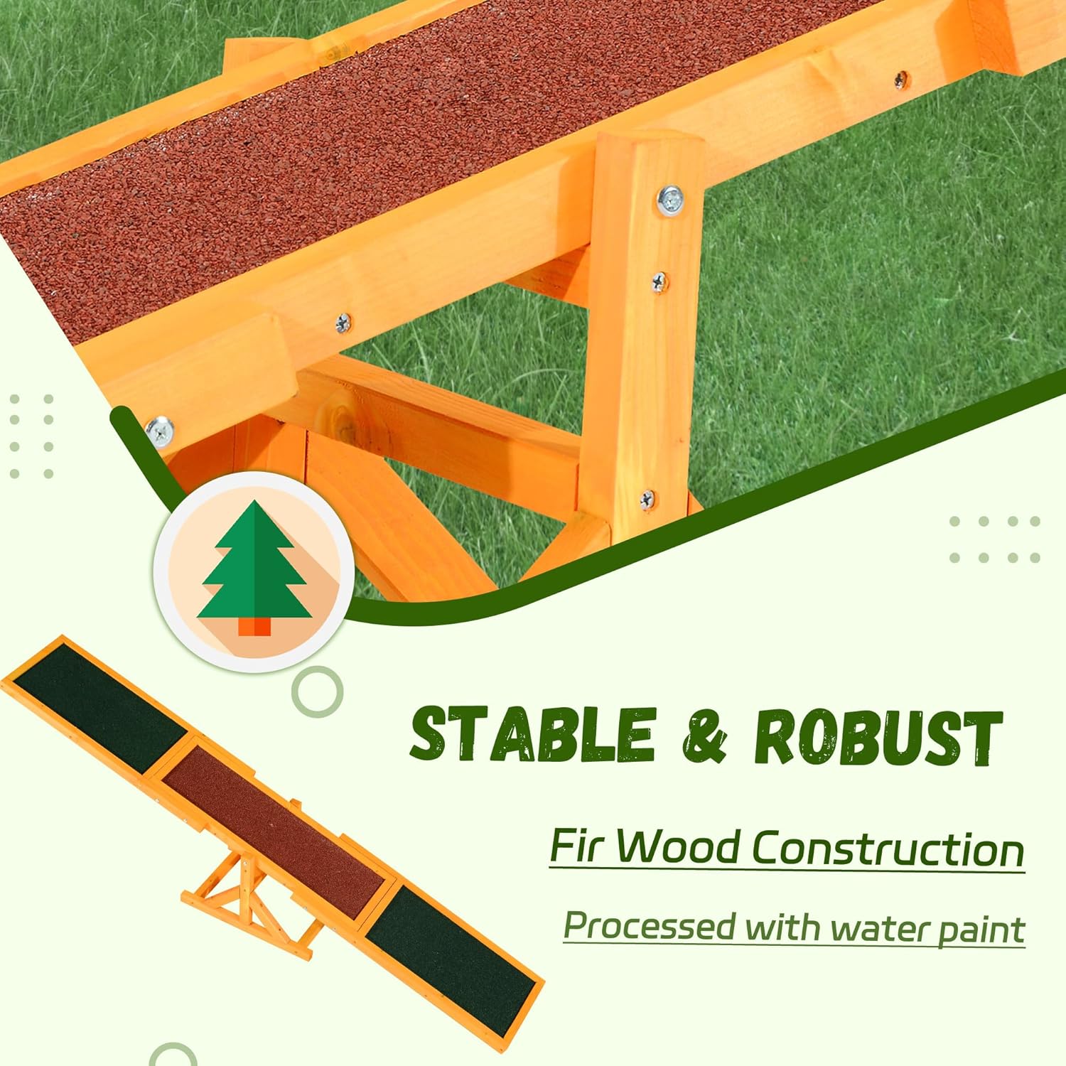 PawHut Wooden Dog Agility Seesaw for Training and Exercise, Platform Equipment Run Game Toy, Weather Resistant Pet Supplies, 71" L x 12" W x 12" H, Natural