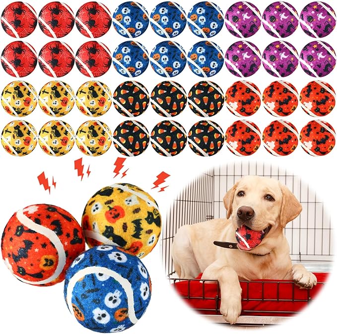 36 Pcs Dog Squeaky Tennis Balls 2.5 Inch Interactive Balls for Small Medium Large Dogs Teething Chew Toys for Throwing Fetch Exercise Playing Outdoor 6 Style(Spider)