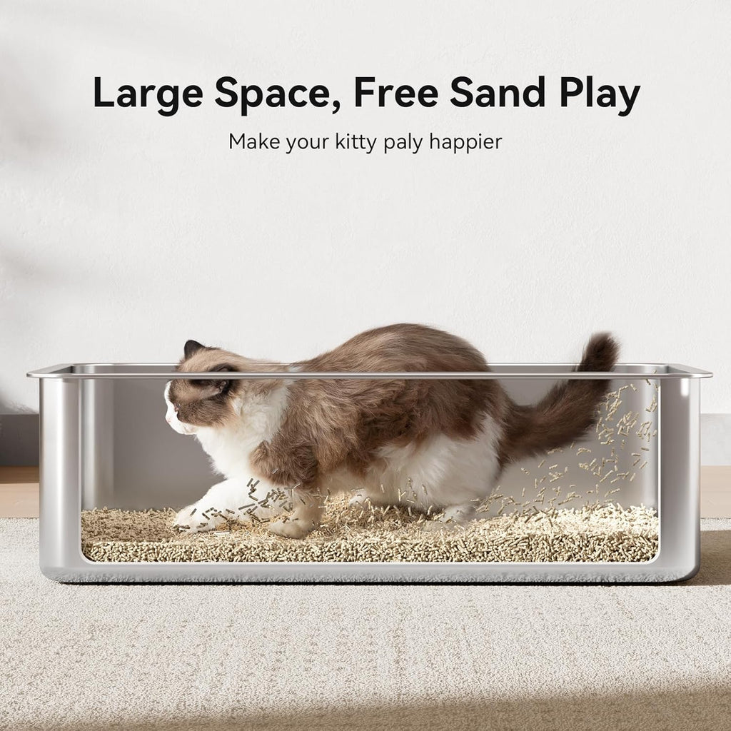 2 Pack Cat Pan Giant 28" Extra Large Stainless Steel Cat Litter Pan Metal Cat Litterbox for Big Cats and Multiple Cats, Anti-Leakage, Easy Cleaning