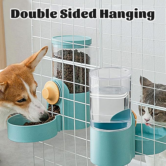 kathson 35oz Hanging Automatic Food Water Dispenser Gravity Pet Auto Feeder Waterer Set for Rabbit Cat Dog Chinchilla Ferret (Food and Water Dispenser)