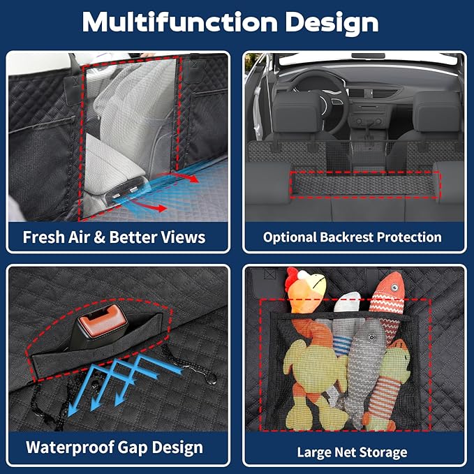 Tough Dog Car Seat Cover for Back Seat with Seatback Top Protection, Waterproof Hard Bottom Back Seat Extender for Dogs, Scratch Resistant Heavy Duty Dog Hammock for Car SUV Small Trucks