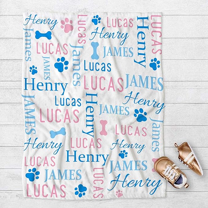 Personalized Dog Blankets Dog Paw Print Blanket Puppy Blanket - Custom Dog Blanket with Pets Name Cute Paw Print Pet Throw Puppy Fluffy Blankets 40"x30" for Small Dog