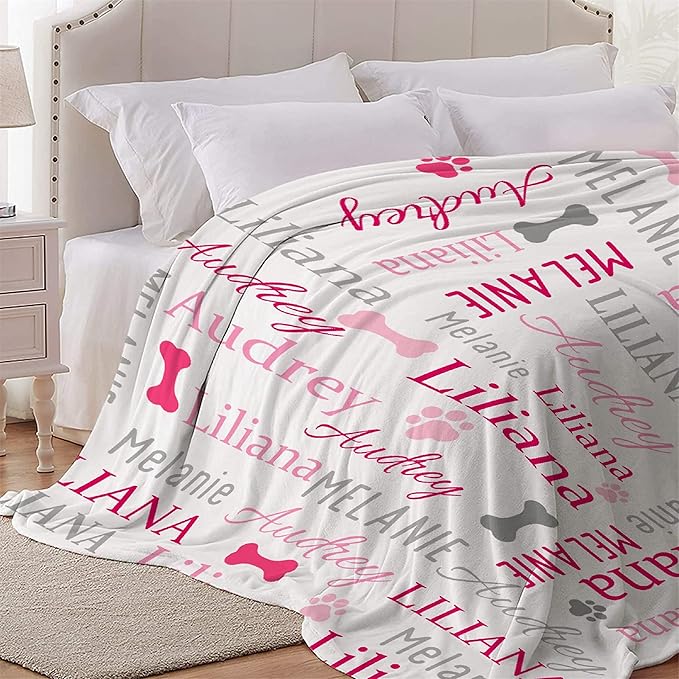 Personalized Dog Paw Print Blanket - Custom Dog Blanket with Pets Name, Cute Paw Print Pet Throw, Fluffy Dog Blanket S 50''x40'' for Medium Dog