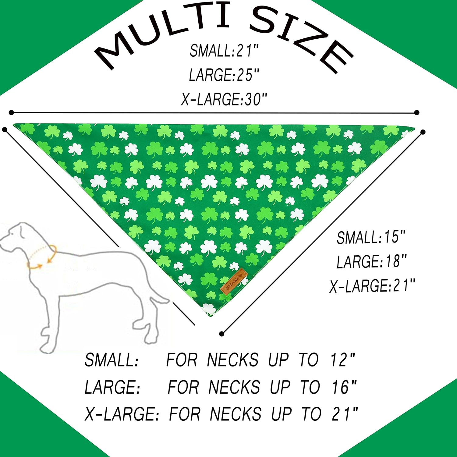 Realeaf St. Patrick's Day Dog Bandanas 2 Pack, Triangle Reversible Pet Scarf for Boys and Girls, Premium Durable Fabric, Holiday Bandana for Medium and Large Dogs (Large)