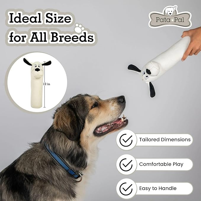 2pc Sustainable Eco-Friendly Durable Cotton Canvas Squeaky Dog Chew Toy Set – Ducky & Dawgy, White (Safe for Pets/Kids)