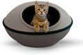 K&H Pet Products Unheated Kitty Mod Dream Pod Cat Bed for Large Cats or Small Dogs, Indoor Covered Privacy Cave, Collapsible, Easy Clean Washable Cushion - Unheated Round 22in Gray/Black