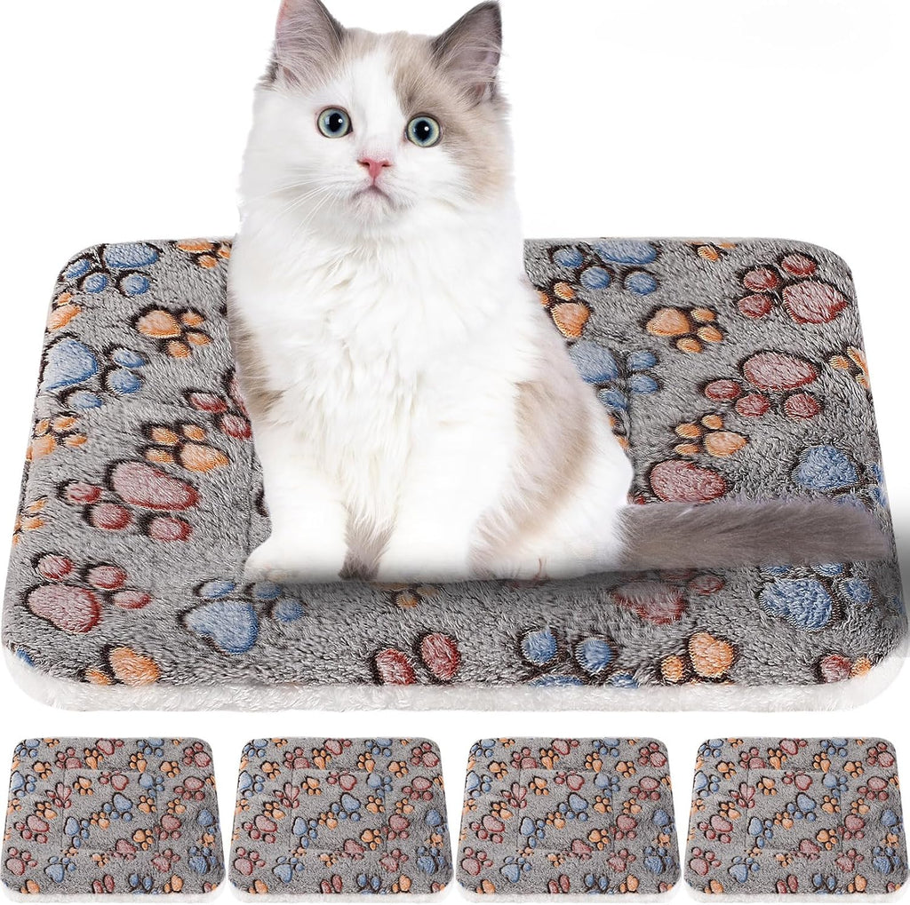 4 Pack Ultra Soft Dog Cat Bed Mat with Cute Prints Reversible Fleece Dog Crate Kennel Pad Cozy Washable Thickened Hamster Guinea Pig Pet Bed Mat for Small Animals(13 x 19 Inches,Gray)