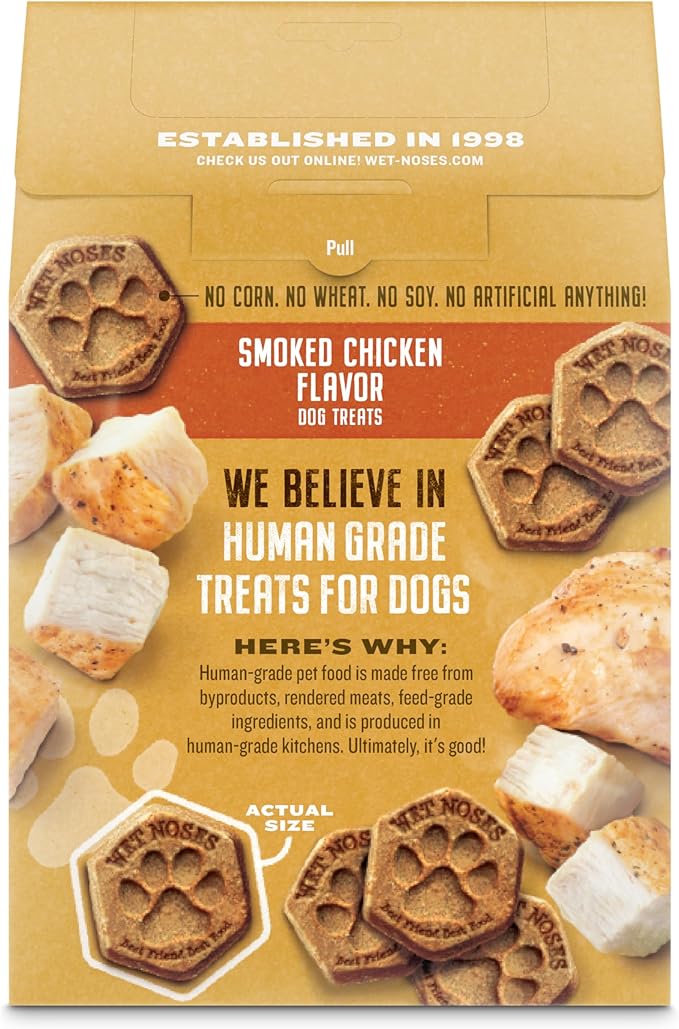 Wet Noses Organic Crunchy Dog Treats – for All Pet Sizes, Breeds – All-Natural Puppy Treat, Senior Dog Snack – 100% Human-Grade – Delicious Chews for Dogs - Meaty Smoked Chicken, 14 Oz (2 Pack)