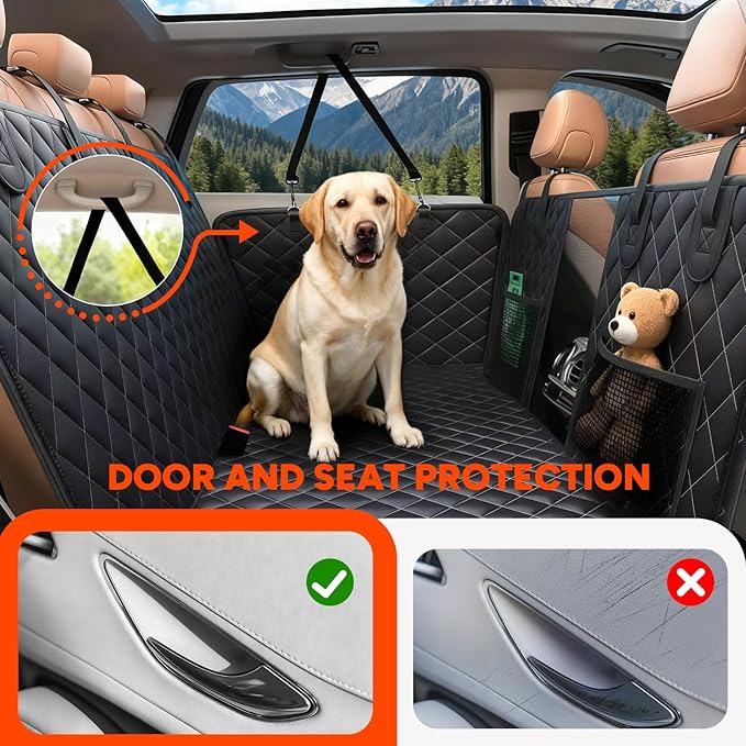 Heeyoo Dog Car Seat Cover for Back Seat, Hard Bottom Car Seat Cover Holds 500lbs, Scratch-Proof Backseat Extender for Dog, Waterproof Pet Hammock for Car, SUV