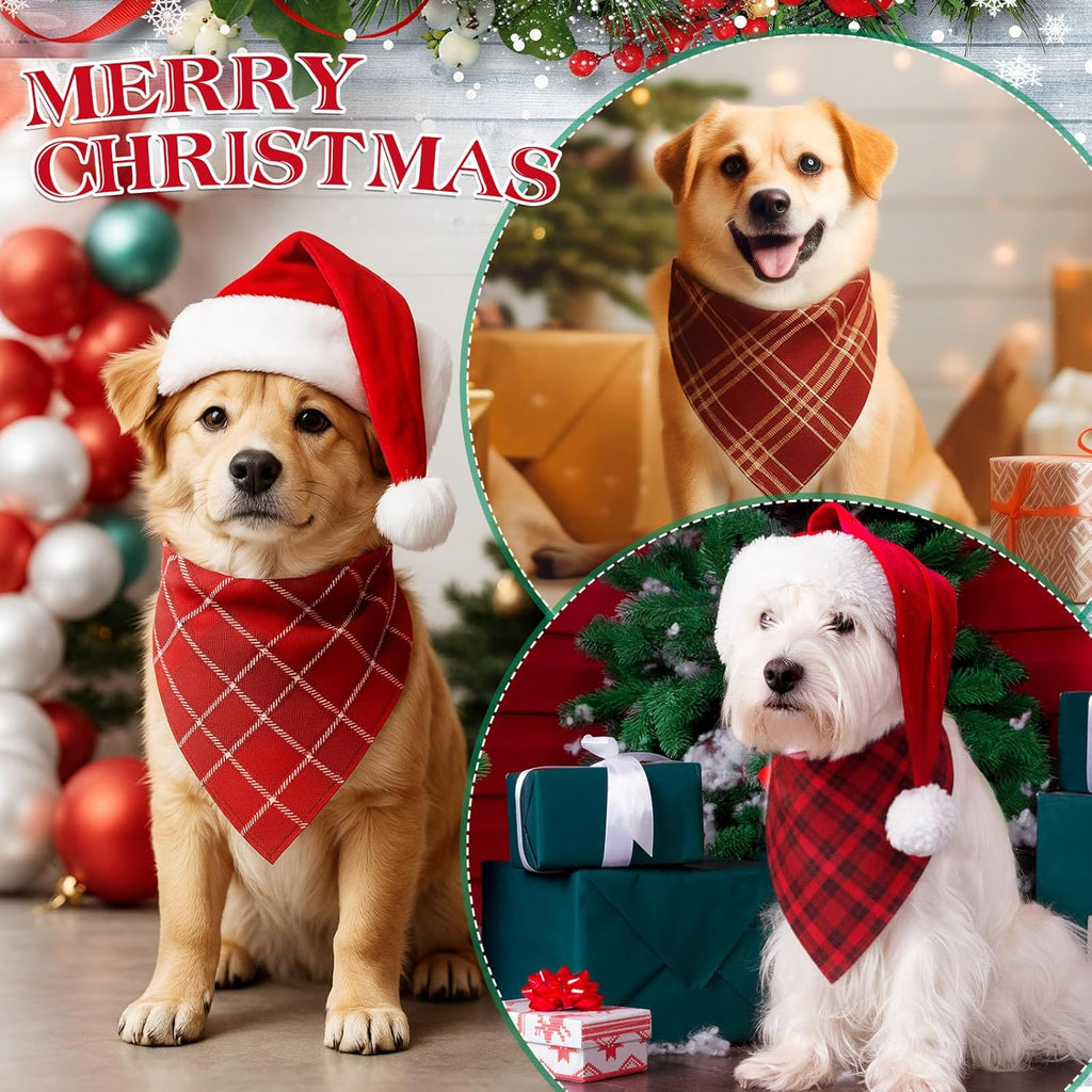 Weewooday 50 Pcs Christmas Dog Bandanas Bulk Xmas Red Buffalo Plaid Bandanas for Dogs Soft Bibs Adjustable Triangle Scarf for Small Medium Large Pets Costume (25.6 x 17.7 x 17.7 Inch)