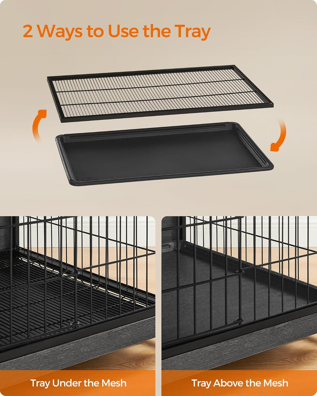 Feandrea Dog Crate Furniture, 56.1" Modern Kennel for Dogs Indoor up to 105 lb, Heavy-Duty Dog Cage with Multi-Purpose Removable Tray, Double-Door Dog House, Ink Black UPFC005B01