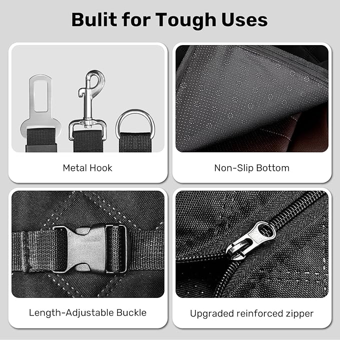 Zanch Heavy-Duty Dog Car Seat Cover, Flat Solid Back Seat Extender for Multi Large Dogs, Hard-Base Supports 450 lb, Waterproof Scrachproof Hammock Protector, Standard for Cars, SUV, Trucks, Black