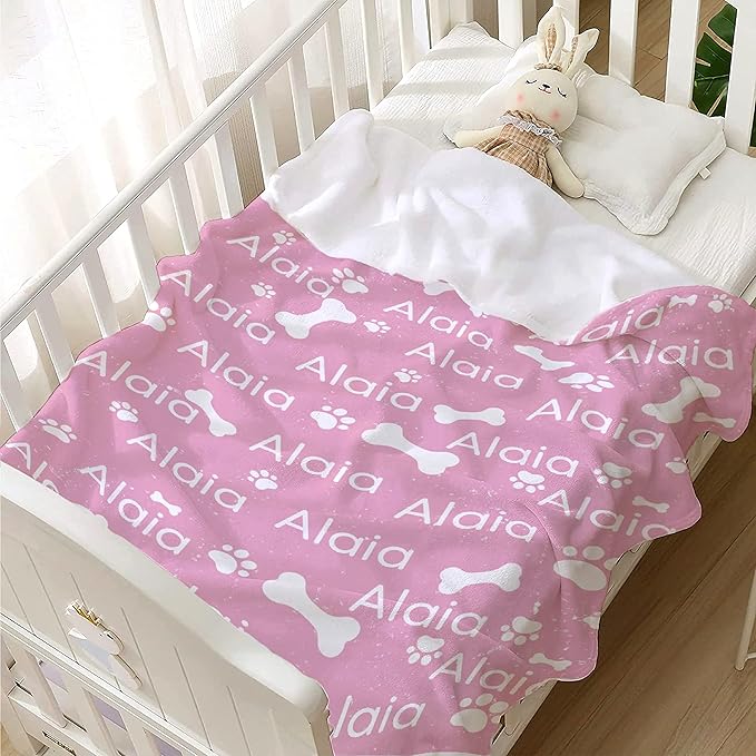 Personalized Dog Blankets Dog Paw Print Blanket Puppy Blanket - Custom Dog Blanket with Pets Name Cute Paw Print Pet Throw Puppy Fluffy Blankets 40"x30" for Small Dog