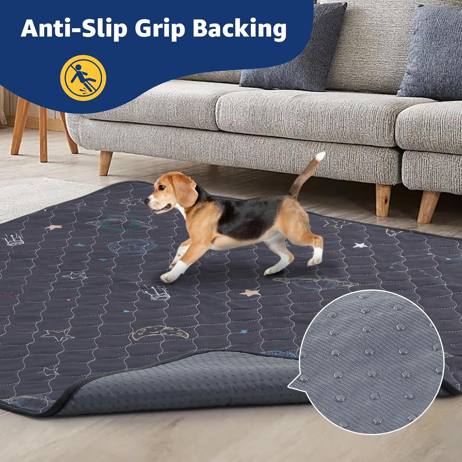 LOOBANI Pee Pads for Dogs Washable: Reusable Dog Pee Pads for Medium Pet, 2 Pack Waterproof Puppy Whelping Pads 36" x 41", Non-Slip Potty Training Mat for Dog Playpen, Floor, Cage, Sofa, Crate, Grey