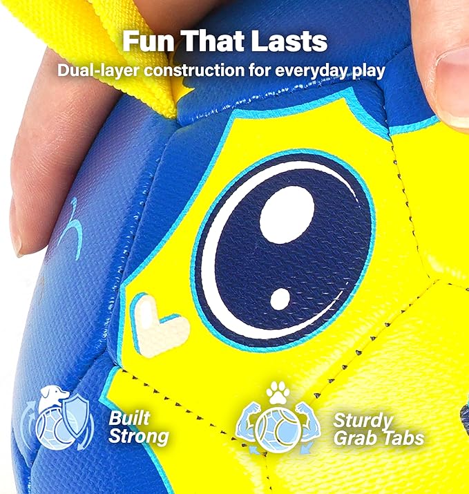 Race&Herd 9" Jolly Soccer Ball for Dogs - Tough Durable Dog Ball Toy with Straps, Pet Bouncy Herding Balls for Dogs, Floating Dog Balls with Tags for Water Fetch, BaaBaaBall (Blue)