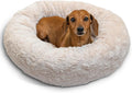 Best Friends by Sheri Original Calming Donut Dog and Cat Bed, Lux Faux Fur, Oyster, (23in x 23in) - Anxiety Relief for Pets Up to 25 lbs