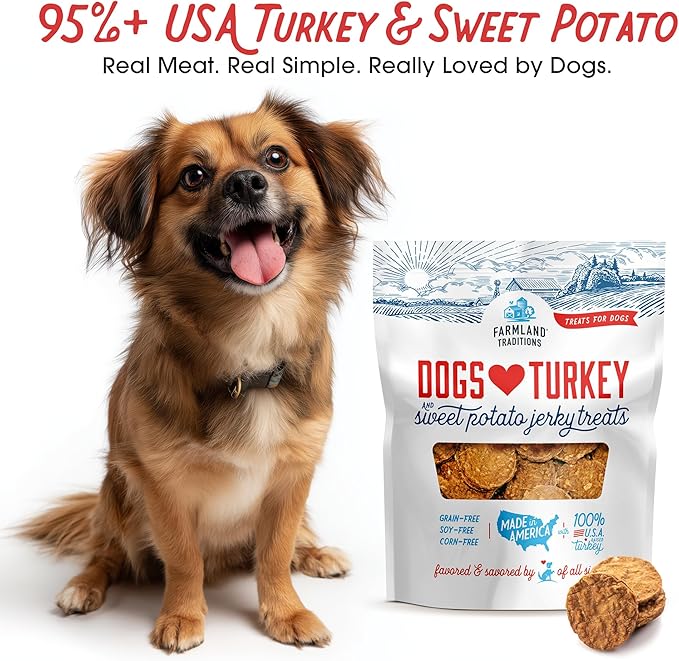 Farmland Traditions Filler Free Dogs Love Turkey & Sweet Potato Premium Jerky Treats for Dogs, 6 oz. Bag