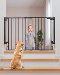 Cumbor 29.2-43" No Bottom Bar Baby Gate for Stairs, 2-in-1 Hardware Mounted Dog Gate Indoor, Wide Pet Gates for Doorway with Large Walk Thru Door, Child-Proof Gate for Top & Bottom of Stairs(Black)