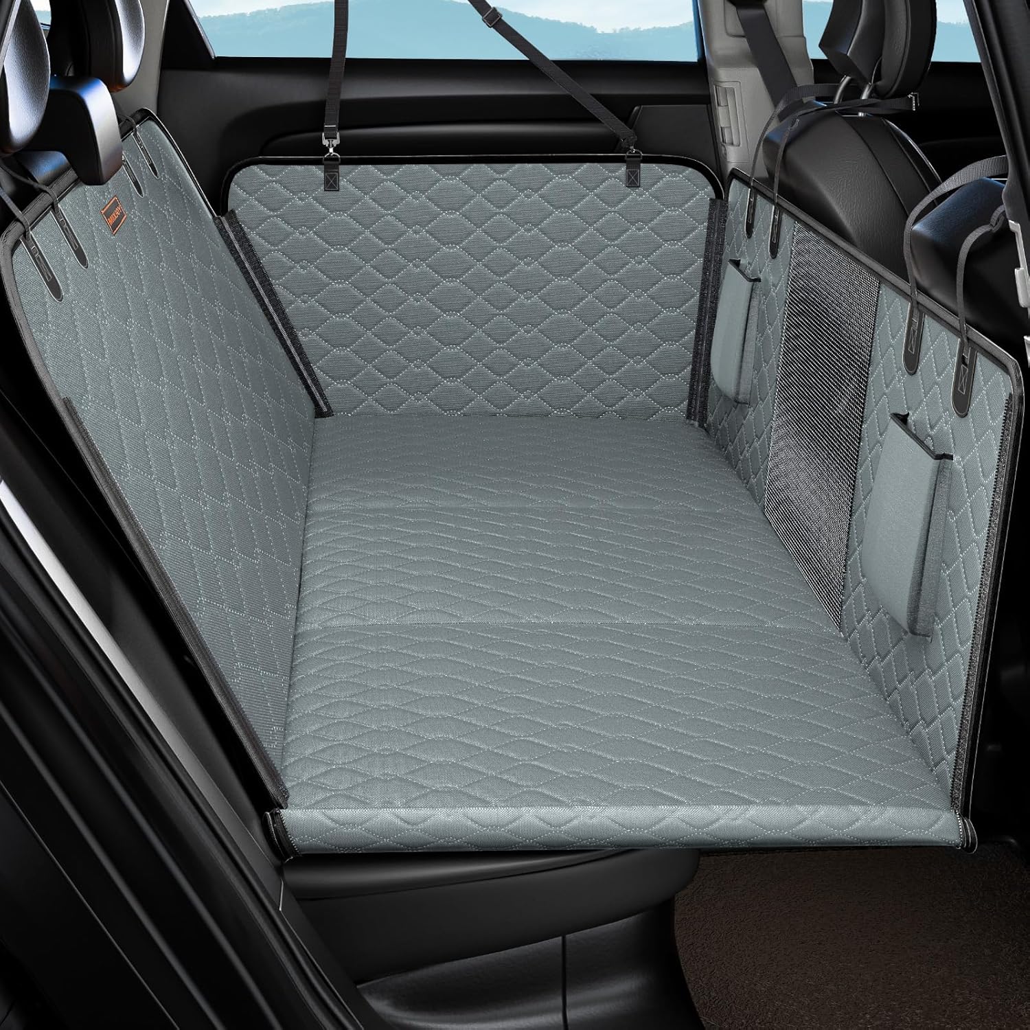 MIXJOY Back Seat Extender - Hard Bottom Dog Car Seat Cover, Waterproof & Foldable Dog Hammock for Car Travel, Grey