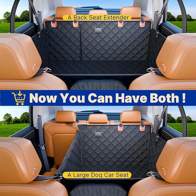 Convertible Back Seat Extender for Dogs, Foldable 400lb Hard Bottom Dog Car Seat Cover for Back Seat, Waterproof Dog Hammock Bed Backseat Cover for Dogs in Car SUV Truck Pet Seat Cover Black XL